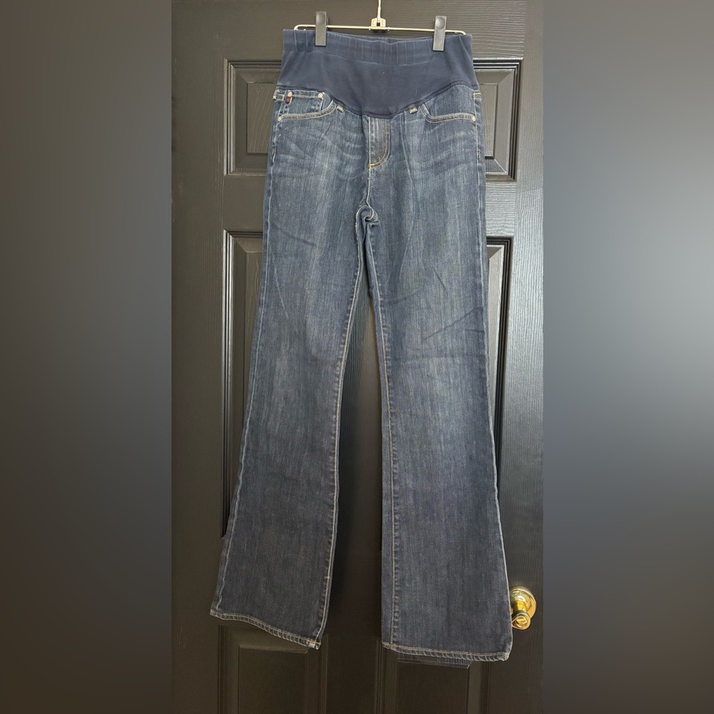 A Pea in the Pod Flare Maternity Jeans in Dark Blue